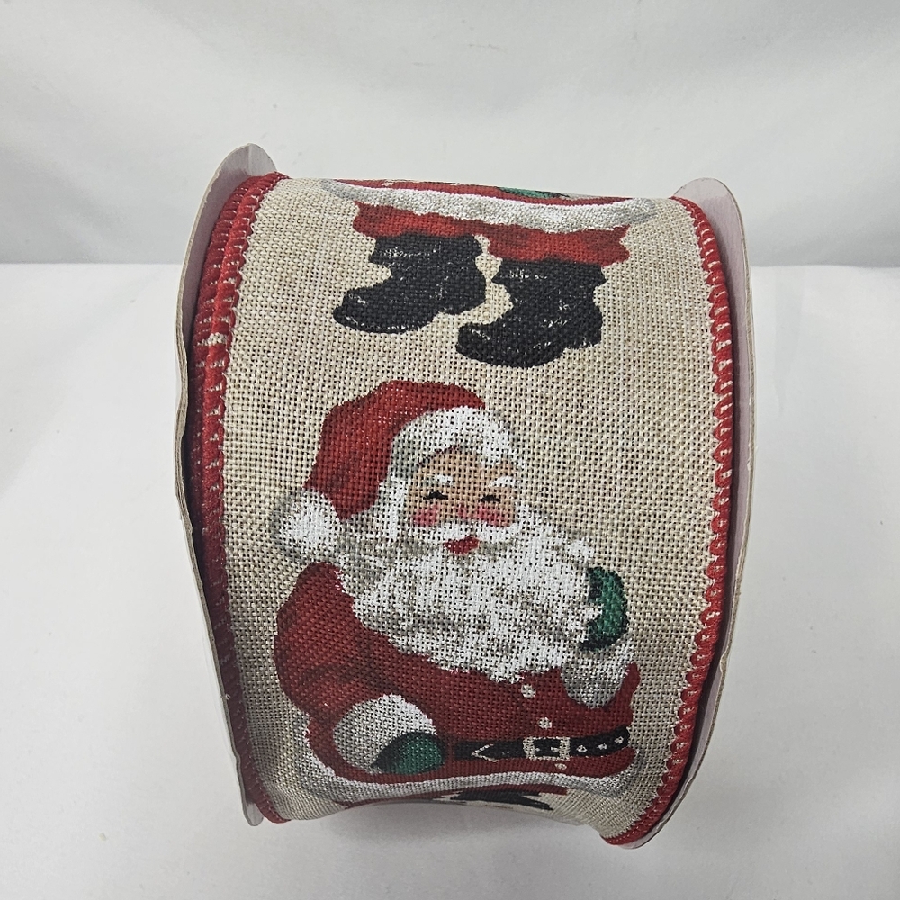 Santa Claus Ribbon 2 1/2" x 25 Feet Wire Edge Ribbon Christmas